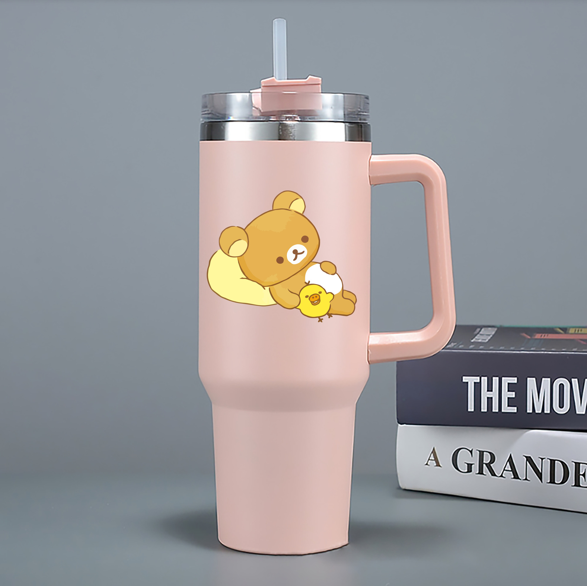 （画像用） リラックマ リラックマ キイロイトリ Rilakkuma Korilakkuma Kiiroitori 1200mL車用タンブラー - クリスタルステッカー（プラスチックストロー付き）